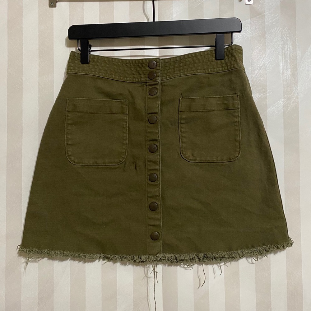 Madewell raw hem a line mini skirt in kale - Picture 4 of 4